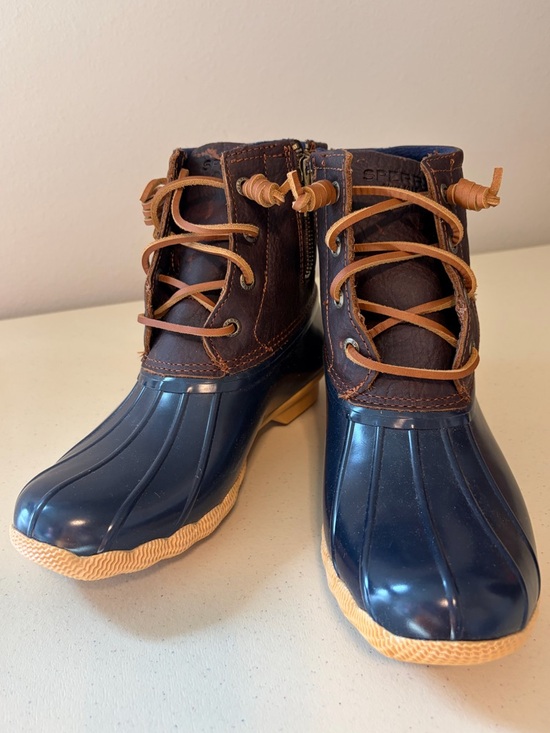Sperry Shoes - Sperry Navy & Brown Waterproof Duck Boots with Tan Sole